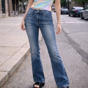 Gap Long Lean Jeans USA Vtg Y2K 0 Medium Wash Flare Low Rise Denim O2